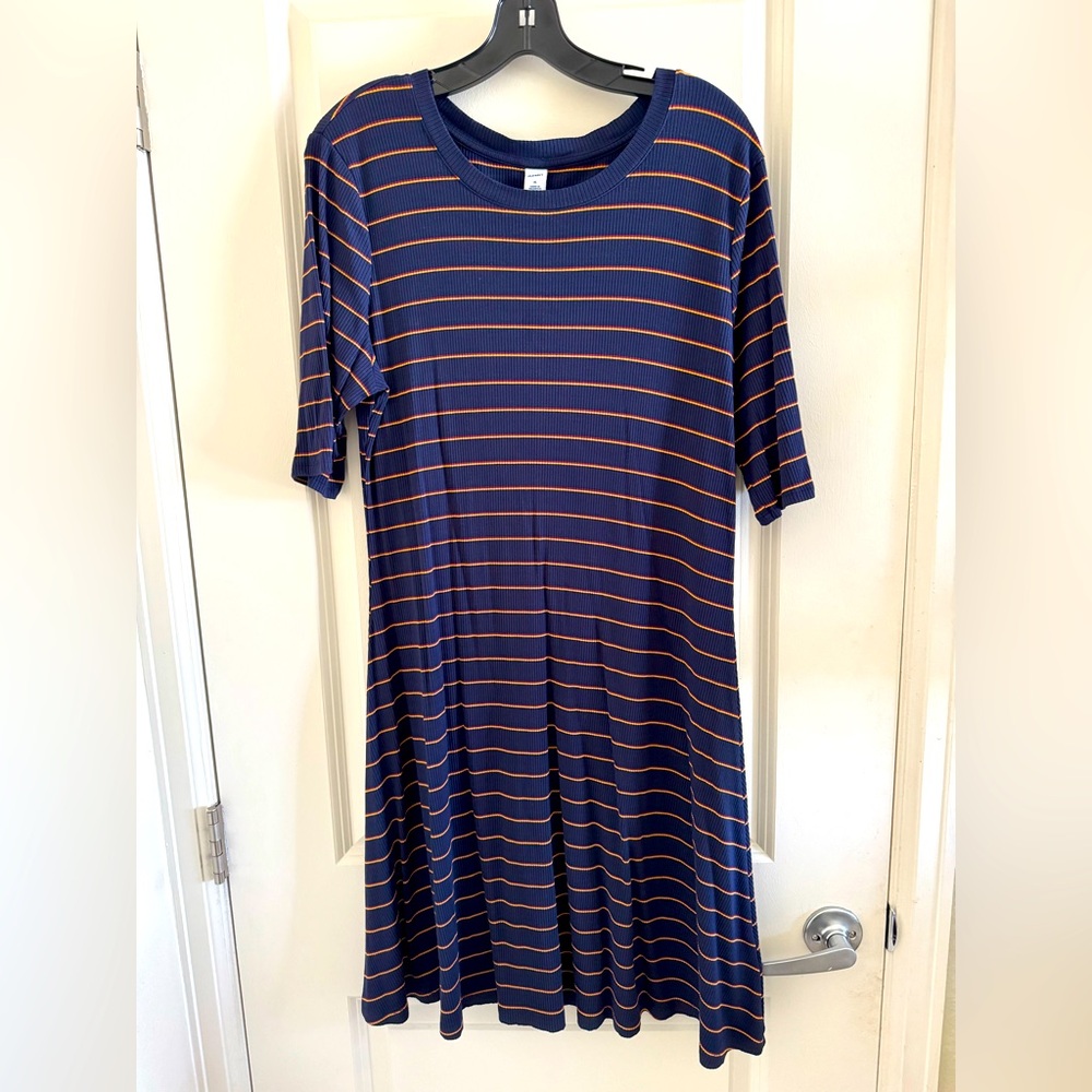 Old Navy Women’s Fit & Flare Short Sleeve Navy Dress Rib Knit Dress Size XL